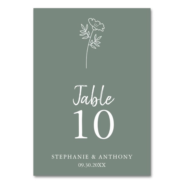 Tarjeta De Mesa Boda de Flor Silvestre Sage Green (Anverso)