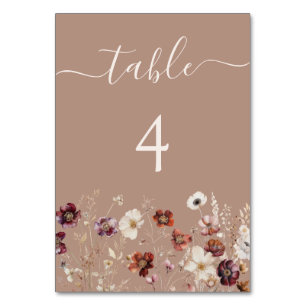 Tarjeta De Mesa Boda de Flor Silvestre Taupe Boho Fall