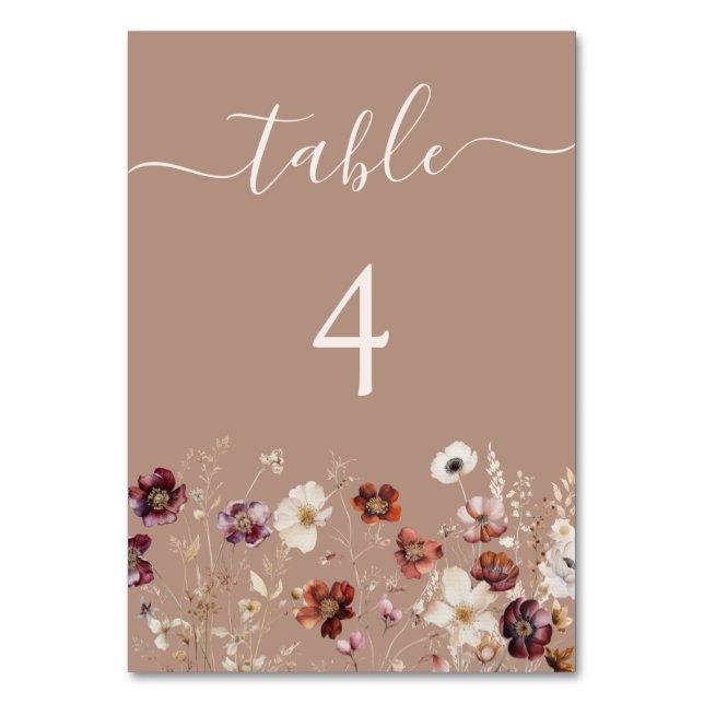 Tarjeta De Mesa Boda de Flor Silvestre Taupe Boho Fall (Anverso)