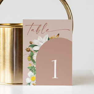 Tarjeta De Mesa Boda de Florales Beige Rubor Cálido   Arcilla Suav