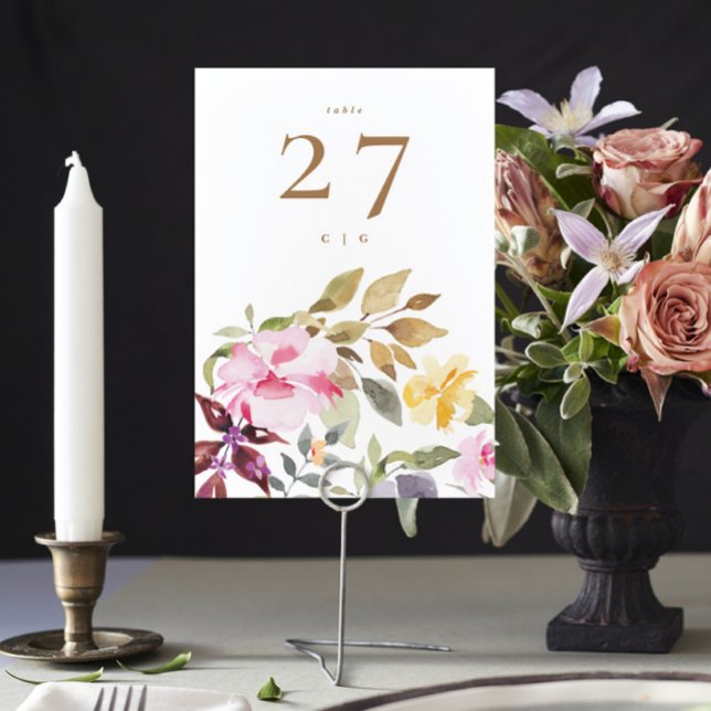 Tarjeta De Mesa Boda de flores acuarelas felices (Subido por el creador)