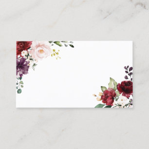 Tarjeta De Mesa Boda de flores acuarelas rojas y púrpuras boho