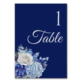Tarjeta De Mesa Boda de flores azul acuarela -