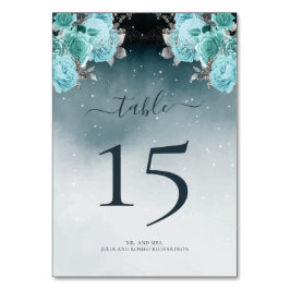 Tarjeta De Mesa Boda de flores azules de lujo