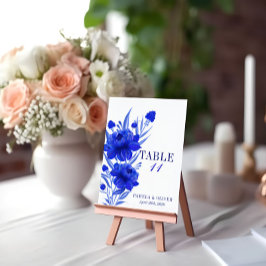 Tarjeta De Mesa Boda de flores azules elegantes