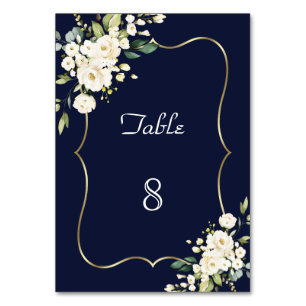 Tarjeta De Mesa Boda de flores blancas rosadas acuarela marco verd