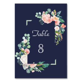 Tarjeta De Mesa Boda de flores blancas rosadas acuarela marco verd