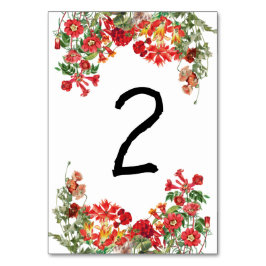 Tarjeta De Mesa Boda de Flores Botánicas del Jardín Rojo Floral