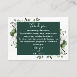 Tarjeta De Mesa Boda de flores botánicas verde esmeralda gracias