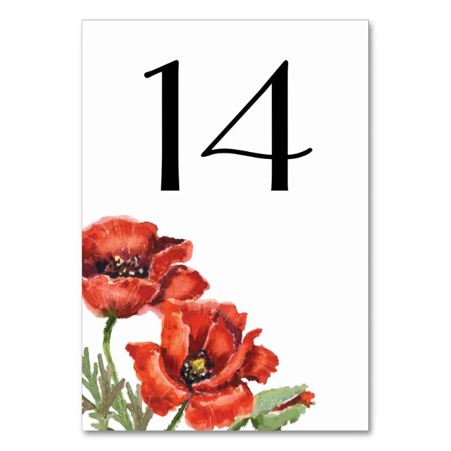 Tarjeta De Mesa Boda de Flores de Adormidera Roja (Anverso)