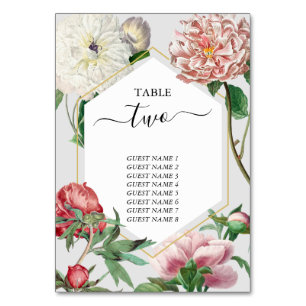 Tarjeta De Mesa Boda de flores de color rosa de tonos blancos rosa