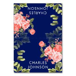 Tarjeta De Mesa Boda de Flores de Coral y Azul de la Marina | Tarj