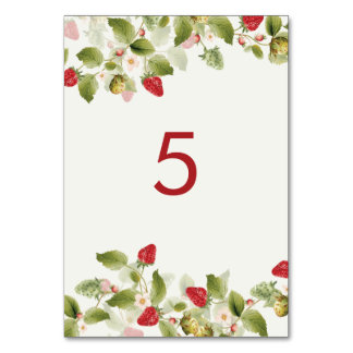 Tarjeta De Mesa Boda de flores de fresa silvestres de dulce rojo