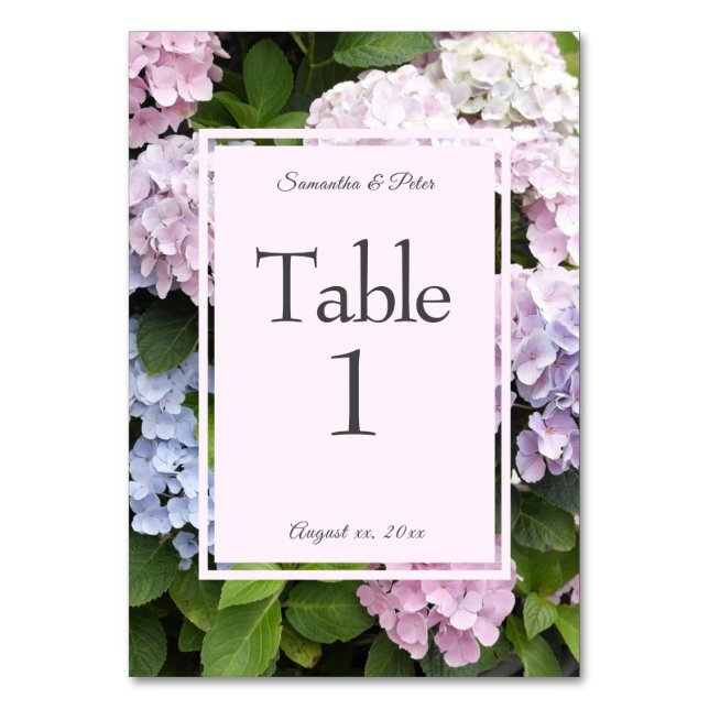 Tarjeta De Mesa Boda de flores de hidrangea de verano (Anverso)