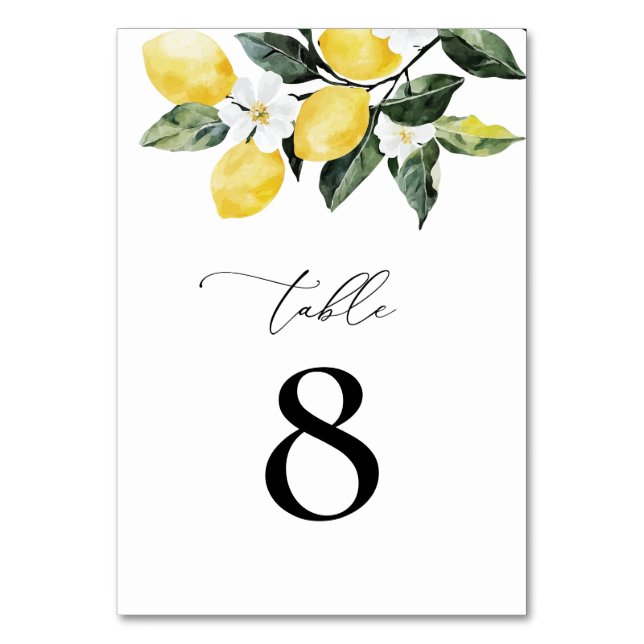 Tarjeta De Mesa Boda de flores de limón de vegetación moderna (Anverso)