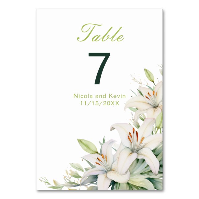 Tarjeta De Mesa Boda de Flores de Lirio Blanco (Anverso)