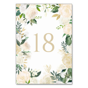 Tarjeta De Mesa Boda de flores de marfil blandas románticas
