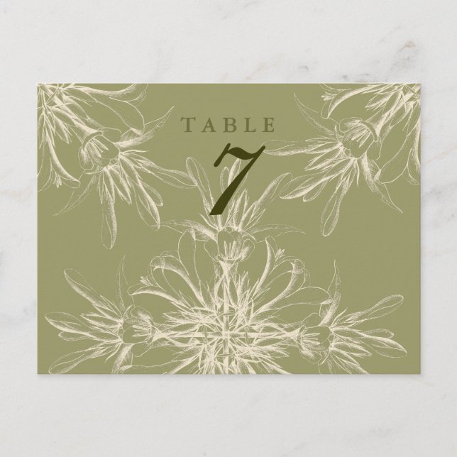Tarjeta de mesa Boda de flores de oliva antigua (Anverso)