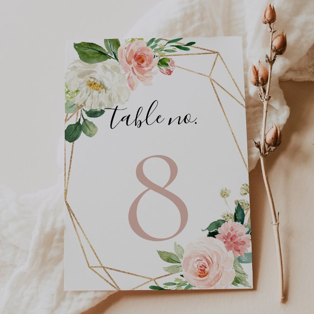Tarjeta De Mesa Boda de Flores de Oro Geométricas Elegantes (Subido por el creador)