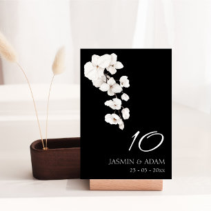 Tarjeta De Mesa Boda de flores de orquídeas blancas y negras moder
