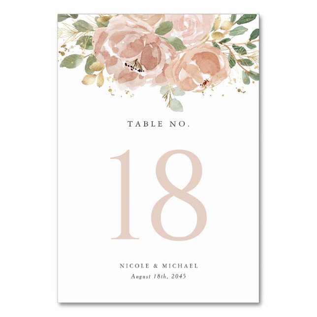 Tarjeta De Mesa Boda de Flores de Peach Mauve de Boho Watercolor (Anverso)