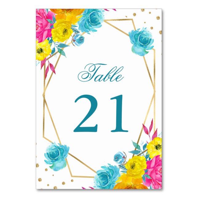 Tarjeta De Mesa Boda de flores de verano acuarela boho (Anverso)
