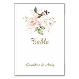 Tarjeta De Mesa Boda de flores doradas rosadas elegantes