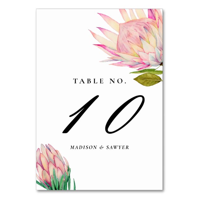 Tarjeta De Mesa Boda de flores exóticas rosadas (Anverso)