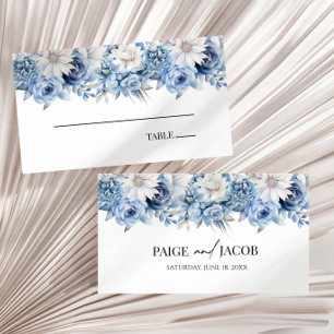 Tarjeta De Mesa Boda de Flores Florales Azul Dusty