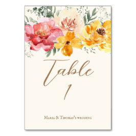 Tarjeta De Mesa Boda de flores florales de otoño con escritura ele