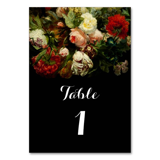 Tarjeta De Mesa Boda de flores florales elegantes y románticas osc (Anverso)