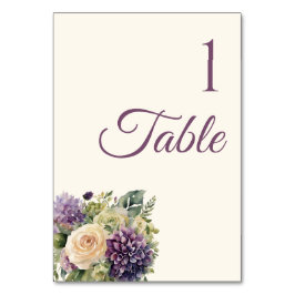 Tarjeta De Mesa Boda de flores púrpura acuarela -