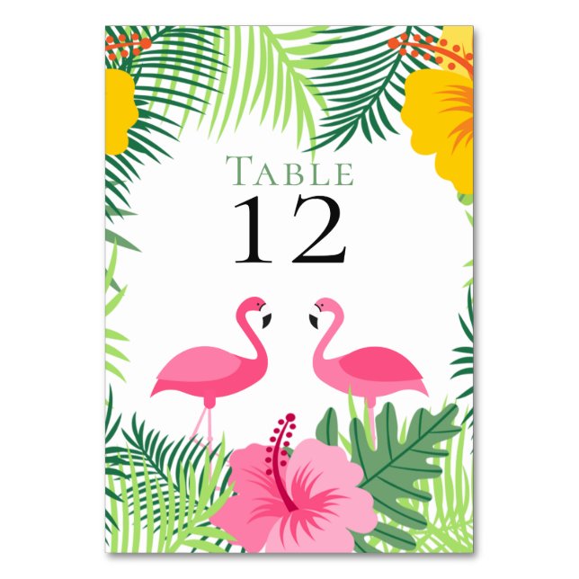 Tarjeta De Mesa Boda de Flores Rosadas Tropicales (Anverso)