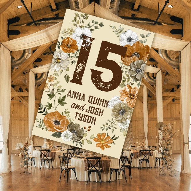 Tarjeta De Mesa Boda de Flores Rústicas Tonadas en la Tierra (Subido por el creador)