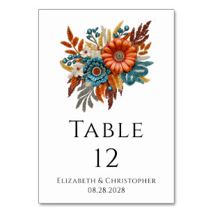 Tarjeta De Mesa Boda de Flores Secuestradas de Otoño