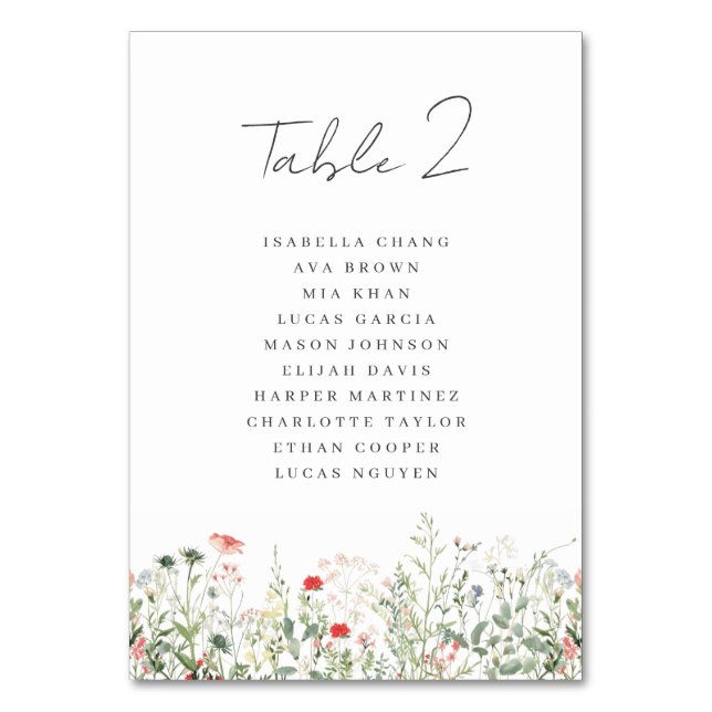 Tarjeta De Mesa Boda de flores silvestres (Anverso)