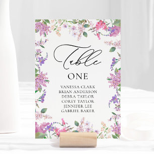 Tarjeta De Mesa Boda de flores silvestres acuarela púrpura moderna