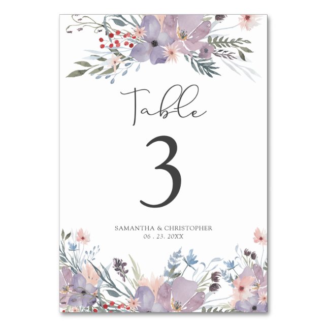 Tarjeta De Mesa Boda de flores silvestres acuarelas (Anverso)