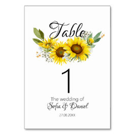 Tarjeta De Mesa Boda de flores silvestres blancas de color girasol