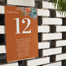Tarjeta De Mesa Boda de flores silvestres boho chic naranja quemad