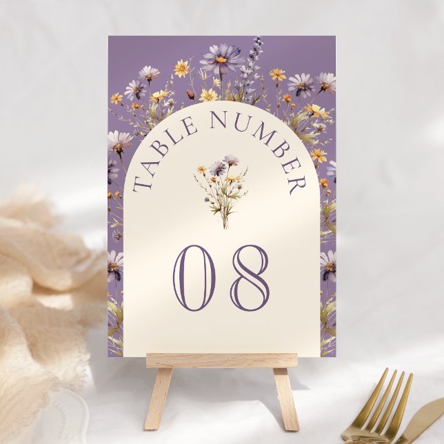 Tarjeta De Mesa Boda de flores silvestres boho púrpura polvorienta (Subido por el creador)