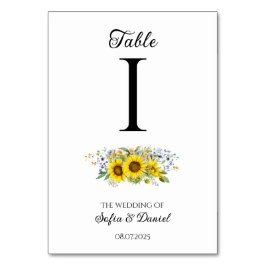 Tarjeta De Mesa Boda de flores silvestres de color azul girasol