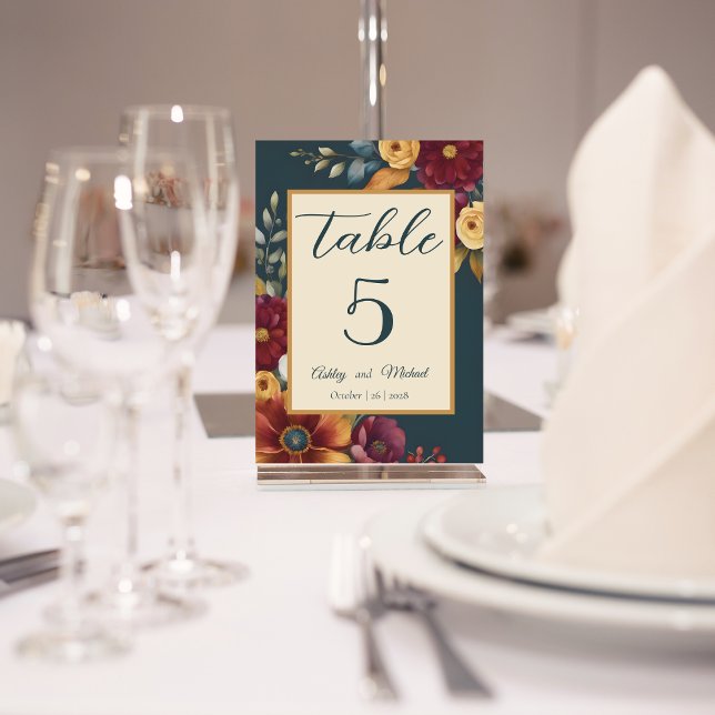 Tarjeta De Mesa Boda de flores silvestres de la marina y la caída  (Subido por el creador)