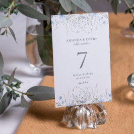 Tarjeta De Mesa Boda de flores silvestres de vincapervinca azul