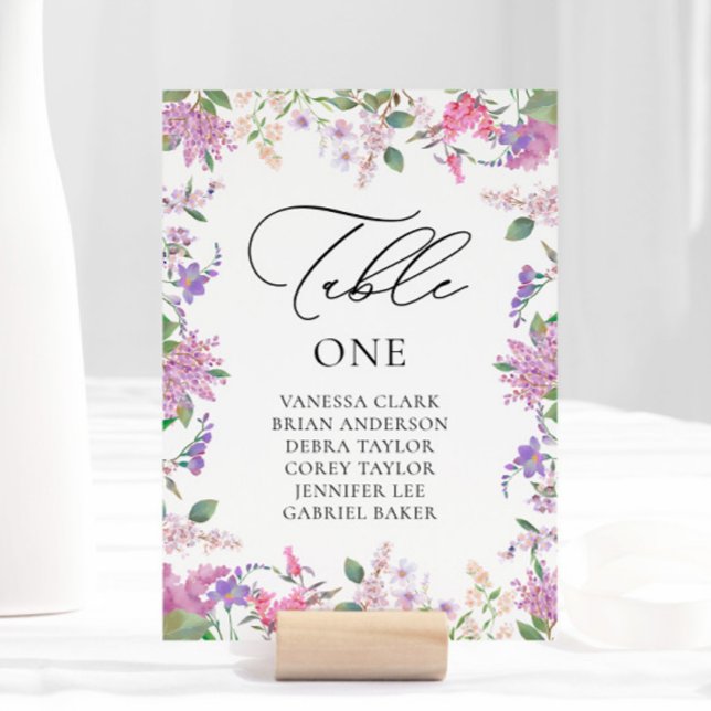 Tarjeta De Mesa Boda de flores silvestres moradas modernas (Subido por el creador)
