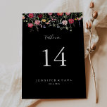 Tarjeta De Mesa Boda de flores silvestres multicolor de jardín<br><div class="desc">Este número de mesa de boda de flores silvestres multicolor es perfecto para un boda rústico. El diseño se compone de una variedad multicolor de flores rosadas, ruidosas, violetas, violetas, violetas, violetas, borgoñas y salvajes en un fondo negro. Este es un número de tabla de doble cara. Agregue cada número...</div>