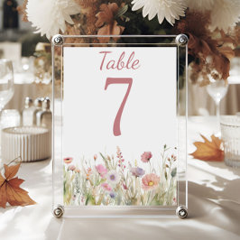 Tarjeta De Mesa Boda de flores silvestres rosadas de lujo