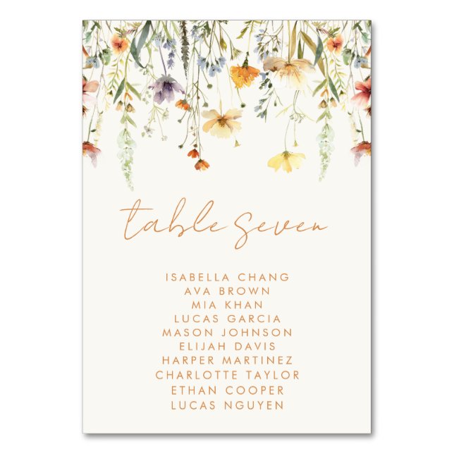 Tarjeta De Mesa Boda de flores silvestres rusas (Anverso)