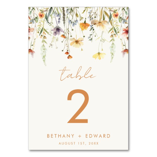Tarjeta De Mesa Boda de flores silvestres rusas (Anverso)