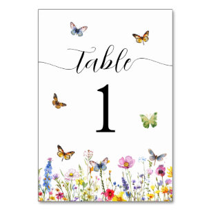 Tarjeta De Mesa Boda de flores silvestres y mariposas